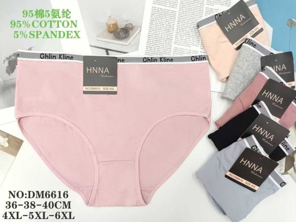 Жіночі труси "HNNA" DM-6616 cotton, р. 4XL, 5XL, 6XL -(50-52, 52-54, 54-56) -асорті -(Однотонні +на плоскій резинці написи) -уп. 12 шт