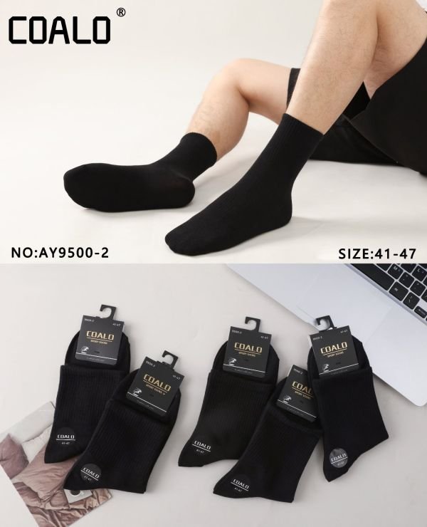Шкарпетки "COALO" AY-9500-2 стрейч /cotton чоловічі, р. 41-47 -(Чорні +широка середня гумка в рубчик) -уп. 10 шт