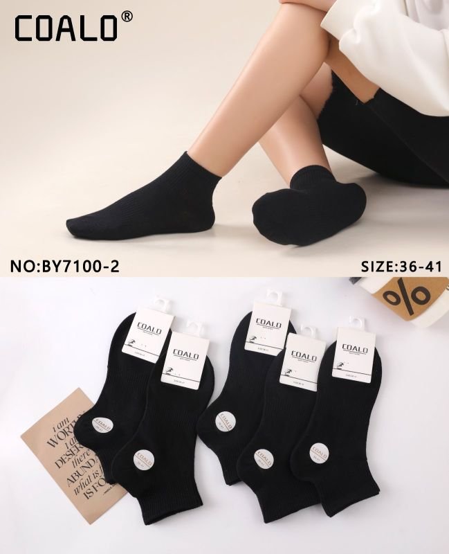 Шкарпетки "COALO" ВY-7100-2 стрейч /cotton жіночі, р. 36-41 -(Чорні /укорочені з гумкою в рубчик +посередині резинка фіксатор) - уп. 10 шт