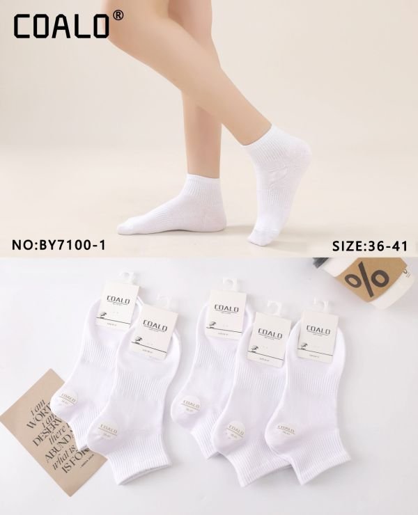 Шкарпетки "COALO" ВY-7100-1 стрейч /cotton жіночі, р. 36-41 -(Білі /укорочені з гумкою в рубчик +посередині резинка фіксатор) - уп. 10 шт