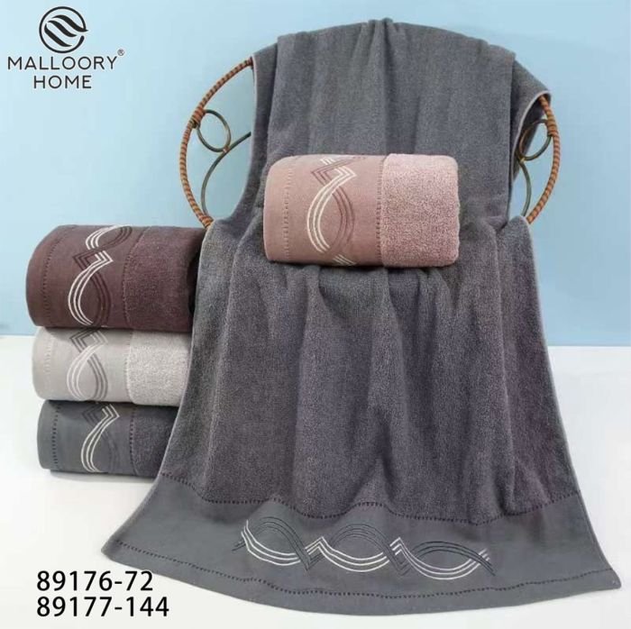 Рушник 89177-144 лицьовий cotton -махра, р. 100*50 -уп. 8 шт -(Однотонний +на вставці переплетені хвилясті двокольорові лінії -обличчя)