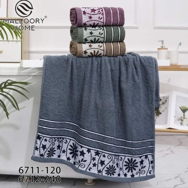 Рушник 6711-120 банний cotton -махра, р. 140*70 -уп. 8 шт -(Однотонний + на світлій вставці квіточки, зірочки, завитки + над вставкою смужки -баня)