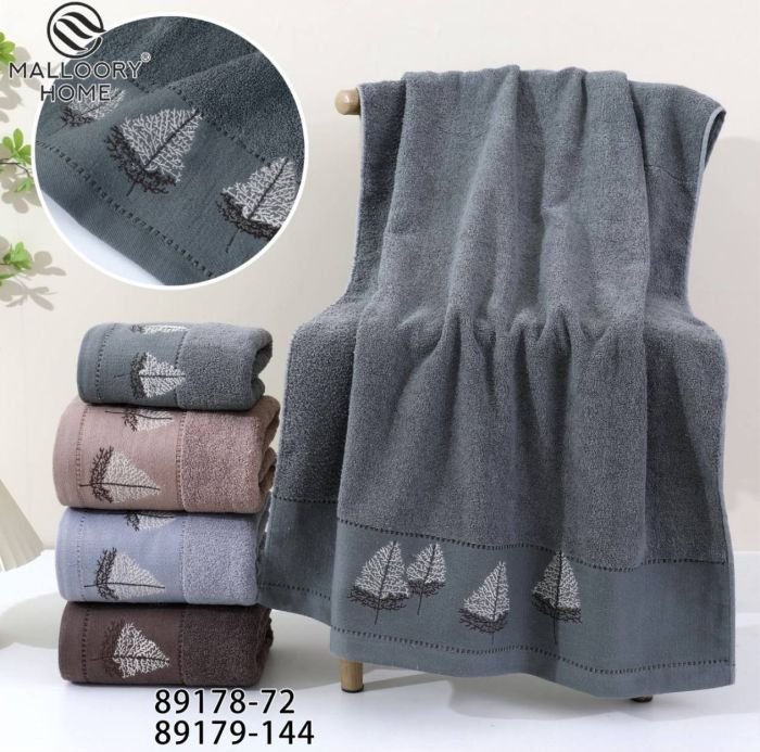 Рушник 89179-144 лицьовий cotton -махра, р. 100*50 -уп. 8 шт -(Однотонний +на вставці вишиті світлі з темним листочки -обличчя)