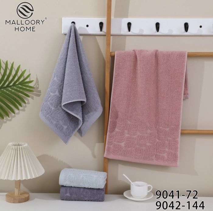 Рушник 9041-72 банний cotton -махра, р. 140*70 -уп. 4 шт -(Однотонний +вставка з рельєфними листочками -баня)