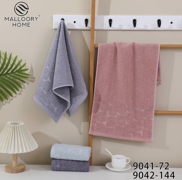 Рушник 9042-144 лицьовий cotton -махра, р. 100*50 -уп. 4 шт -(Однотонний +вставка з рельєфними листочками -обличчя)