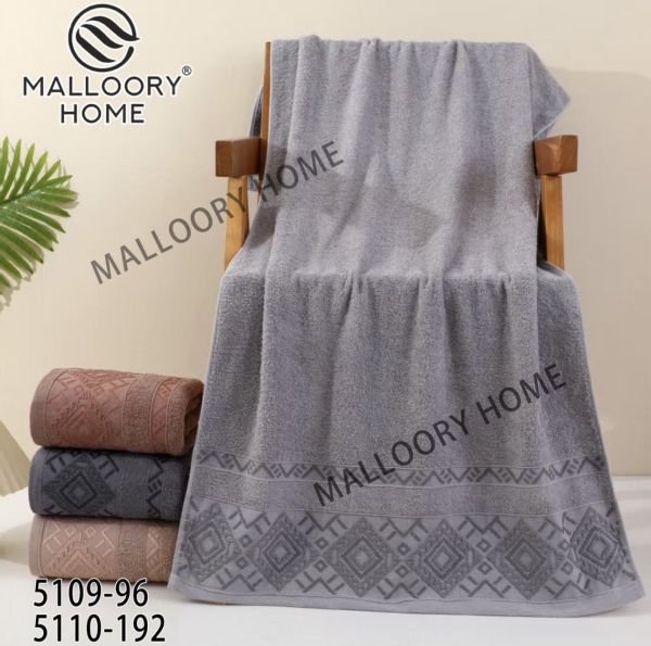 Рушник 5110-192 лицьовий cotton -махра, р. 100*50 -уп. 8 шт -(Однотонний +вставка з орнаментом з ромбів -обличчя)