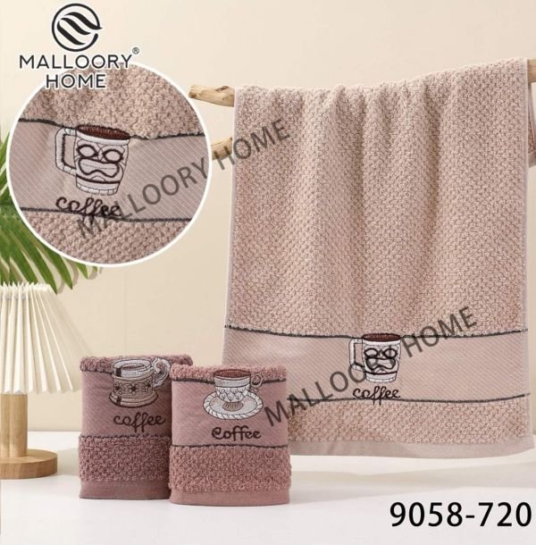Рушник 9058-720 кухонний махровий, р. 40*60 -уп. 12 шт -(Кавовий мікс забарвлень +на вставці вишивка філіжанок -кухня)