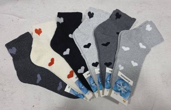 Шкарпетки Житомир "LIMERENCE" 3850-5 махрові жіночі, р. 36-40 -асорті -(Махра -середня широка резинка +великі серця по всій шкарпетці) -уп. 12 шт