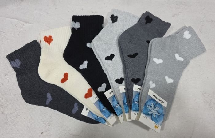 Шкарпетки Житомир "LIMERENCE" 3850-5 махрові жіночі, р. 36-40 -асорті -(Махра -середня широка резинка +великі серця по всій шкарпетці) -уп. 12 шт