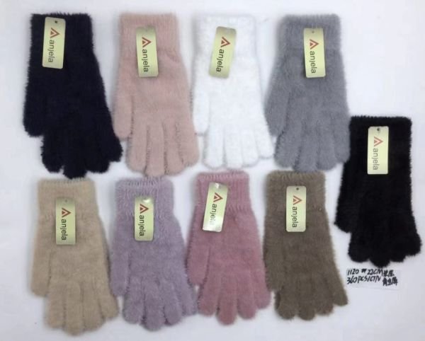 Рукавички жіночі "Anjela" 1120 норка з пальцями для сенсорного екрану, асорті -(однотонні з норки) -уп. 12 шт.