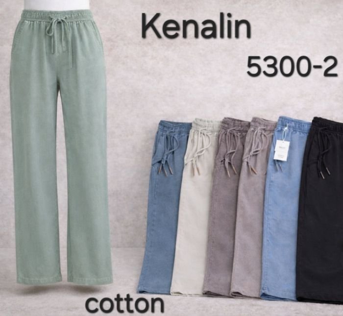 Джинси "Kenalin" 5300-2 cotton-стрейч з широким низом, пояс на гумці із зав'язками, спереду та ззаду кишені, р. XL-(46-48), 2XL-(48-50), 3XL-(50-52), 4XL-(52-54) -уп. 1 шт