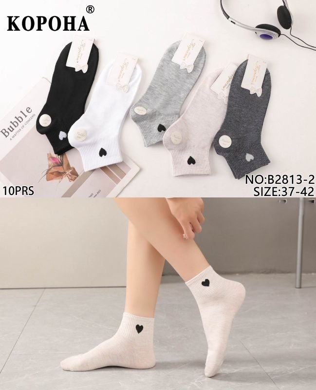 Шкарпетки "Корона" В-2813-2 стрейч /cotton жіночі, р. 37-42 -асорті -(Укорочені/ однотонні гладкі +на гумці в рубчик серце) -уп. 10 шт