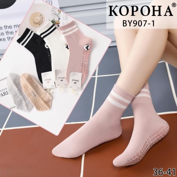 Шкарпетки "Корона" ВY-907-1 стрейч /cotton з гальмами на стопі жіночі, р. 36-41 -асорті -(Однотонні + на широкій гумці в рубчик дві смужки +гальма на стопі) -уп. 10 шт
