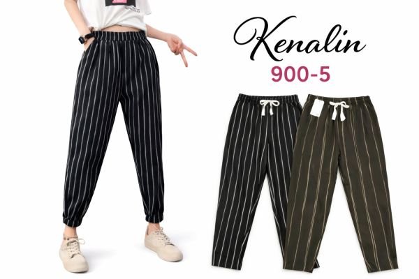 Прогулянкові штани "KENALIN" 900-5 cotton/льон у дрібну смужечку + з боків кишені, р. Xl-(42-44), 2xl-(44-46) -(чорні в смужку -без вибору кольору смуг!!!)