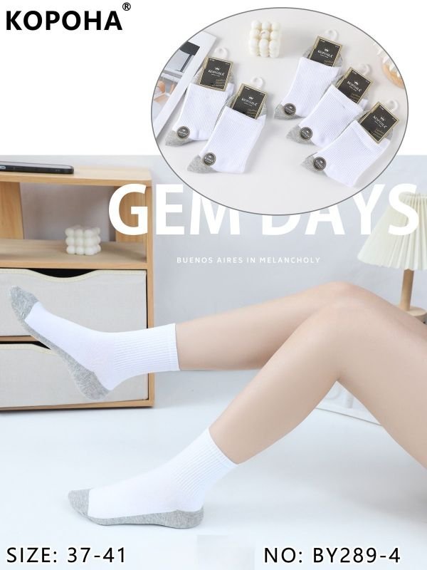 Шкарпетки "Корона" ВY-289-4 стрейч/cotton жіночі, р. 37-41 -(Білий верх +сіра підошва /середні +з широкою гумкою в рубчик) -уп. 10 шт