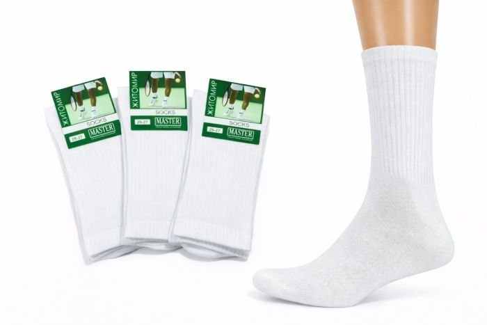 Шкарпетки Житомир "Мaster" 822-1 стрейч /cotton чоловічі "Теніс-високий борт" р. 25-27, 27-29 - (білі +висока резинка в рубчик)