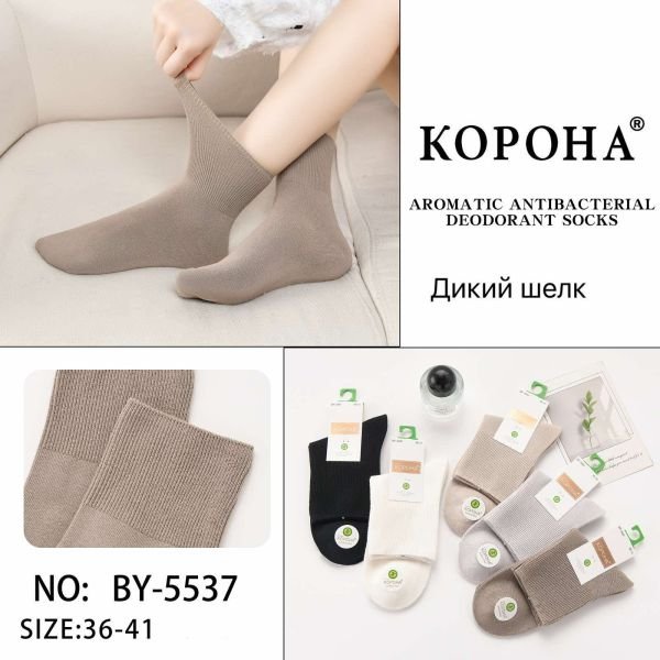 Шкарпетки "Корона" ВY-5537 стрейч /бамбук жіночі, р. 36-41 -асорті -(Високі /однотонні +з широкою гумкою в дрібний рубчик) -уп. 10 шт