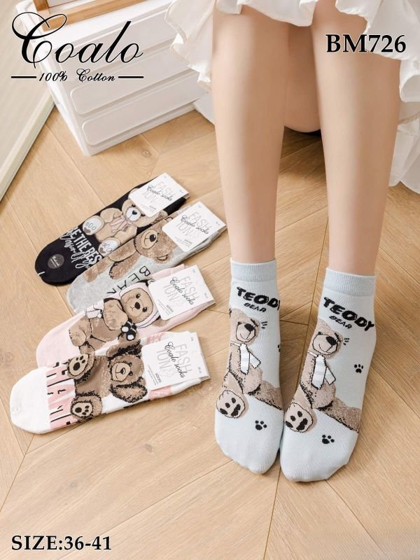 Шкарпетки "COALO" BМ-726 стрейч /cotton жіночі, р. 36-41 -асорті -(укорочені /3D -мікс великих ведмедиків) - уп. 10 шт