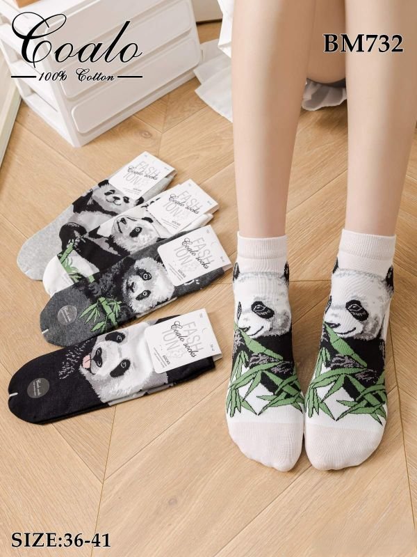 Шкарпетки "COALO" BМ-732 стрейч /cotton жіночі, р. 36-41 -асорті -(укорочені /3D -мікс великих панд) - уп. 10 шт