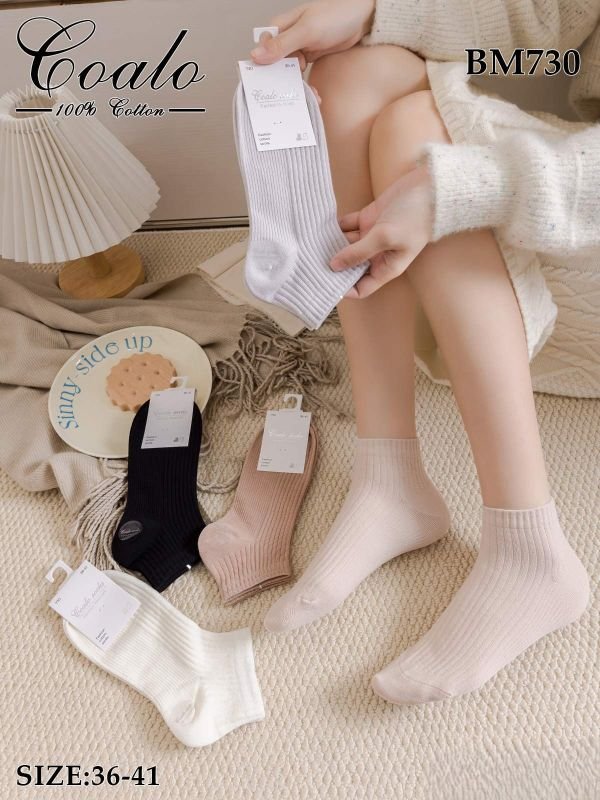 Шкарпетки "COALO" BМ-730 стрейч /cotton жіночі, р. 36-41 -асорті -(укорочені /однотонні в різний рубчик) - уп. 10 шт