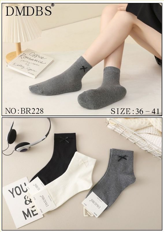 Шкарпетки "DMDBS" BR-228 стрейч /cotton жіночі, р. 36-41 -асорті -(середні /однотонні у дрібний рубчик +на гумці бантик із стрічки) - уп. 10 шт