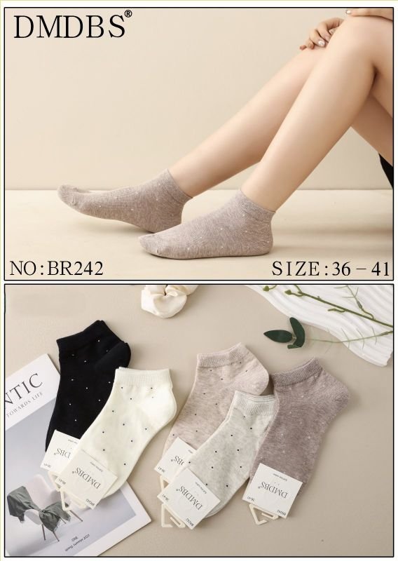 Шкарпетки "DMDBS" BR-242 стрейч /cotton жіночі, р. 36-41 -асорті -(короткі /меланжеві +однотонні в дрібну крапку) - уп. 10 шт