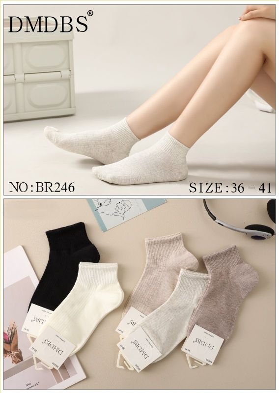 Шкарпетки "DMDBS" BR-246 стрейч /cotton жіночі, р. 36-41 -асорті -(укорочені у рубчик зверху +середня гумка у дрібний рубчик -меланжеві +однотонні) - уп. 10 шт