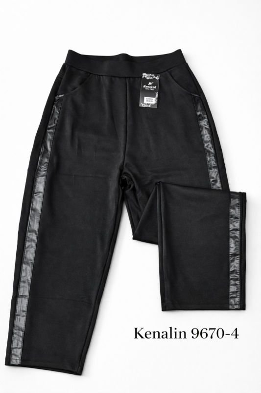 Лосини брючні "KENALIN" 9670-4 з прямим низом +з боків шкіряні лампаси, спереду та ззаду кишені, р.  2XL/3XL-(46-50), 3XL/4XL-(48-52), 4XL/5XL-(50-54), 5XL/6XL-(52-56) -(чорні)