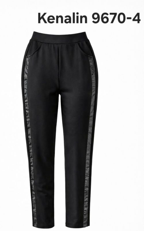 Лосини брючні "KENALIN" 9670-4 з прямим низом +з боків шкіряні лампаси, спереду та ззаду кишені, р.  2XL/3XL-(46-50), 3XL/4XL-(48-52), 4XL/5XL-(50-54), 5XL/6XL-(52-56) -(чорні)