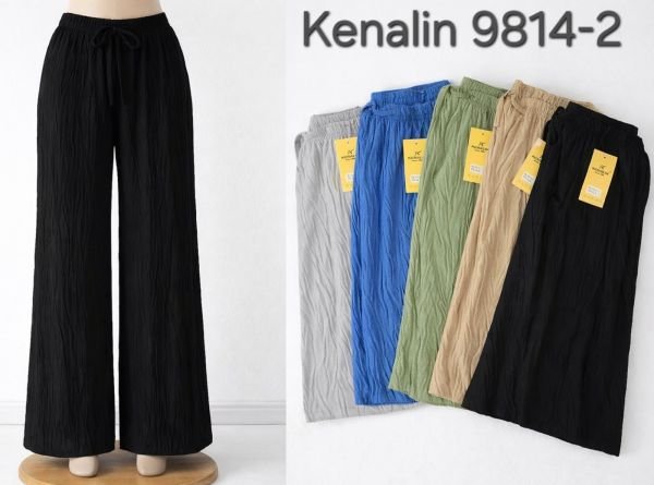 Прогулянкові штани "Kenalin" 9814-2 палаццо з легкої тканини американська жатка, вільного крою з широким низом, р. 2XL/3XL-(48-52) -уп. 1 шт