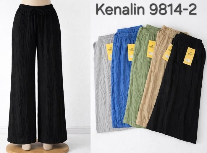 Прогулянкові штани "Kenalin" 9814-2 палаццо з легкої тканини американська жатка, вільного крою з широким низом, р. 2XL/3XL-(48-52) -уп. 1 шт