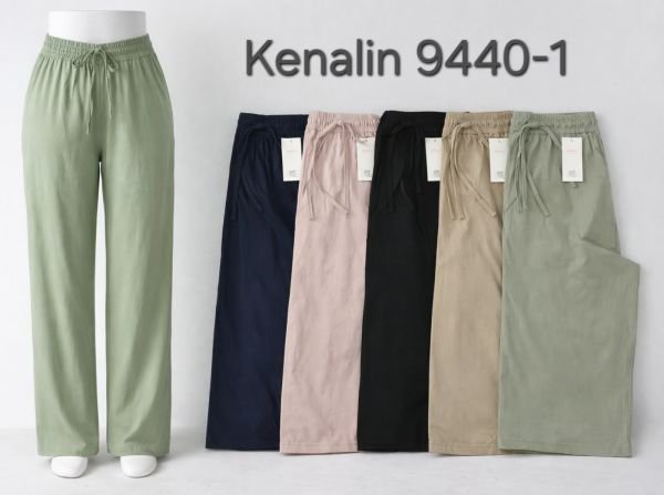 Прогулянкові штани "Kenalin" 9440-1 з легкої шовковистої тканини, верх на резинці +спереду з боків кишені, р. 3XL-(46-48), 4XL-(48-50), 5XL-(50-52), 6XL-(52-54) -уп. 1 шт
