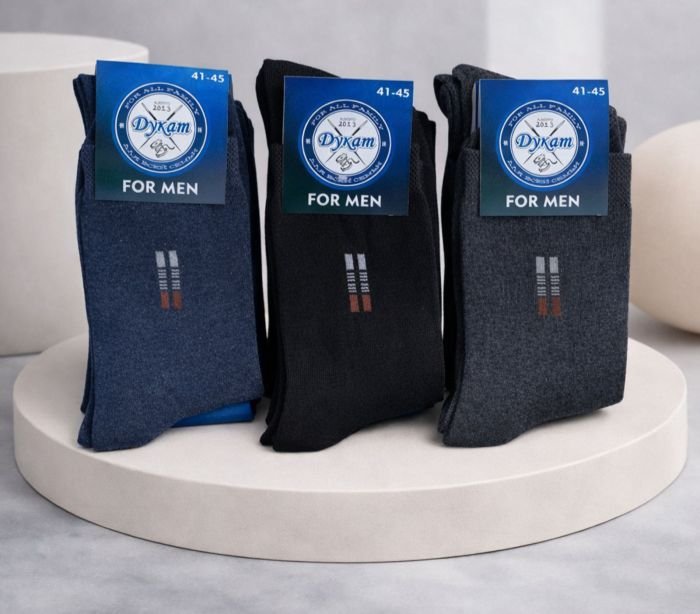 Шкарпетки "Дукат-FOR MEN" С419-1 стрейч "класика" чоловічі -(синя етикетка) р. 41-45 -(асорті +збоку дві смужки у довжину -стрейч)- уп. 12 шт