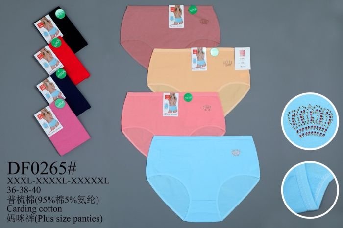 Жіночі труси "UOKIN" DF-0265 cotton, р. 3ХL, 4ХL, 5ХL -(50-52, 52-54, 54-56) -асорті -(Однотонні +збоку маленька корона зі стразів) -уп. 12 шт