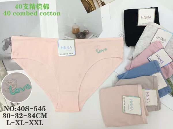 Жіночі труси "HNNA" 40-S-545 cotton, р. L, xl, 2xl -(44, 46, 48) -асорті -(Однотонні +збоку вишивка Love +маленька квіточка) -уп. 12 шт
