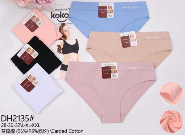 Жіночі труси "Kokowei" DH-2135 cotton, р. L, xl, 2xl -(44, 46, 48 -асорті -(Однотонні + збоку напис 100% cotton) -уп. 12 шт