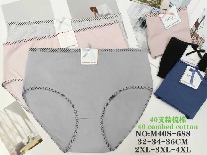 Жіночі труси "HNNA" M-40-S-688 cotton, р. 2xl, 3xl, 4xl -(48, 50, 52)-асорті -(Однотонні +обідок у крапку) -уп. 12 шт