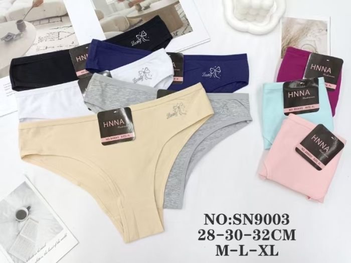 Жіночі труси "HNNA" SN-9003 cotton, р. L, xl, 2xl -(44-46, 46-48, 48-50) -асорті -(Однотонні +збоку вишивка бантик з написом) -уп. 12 шт