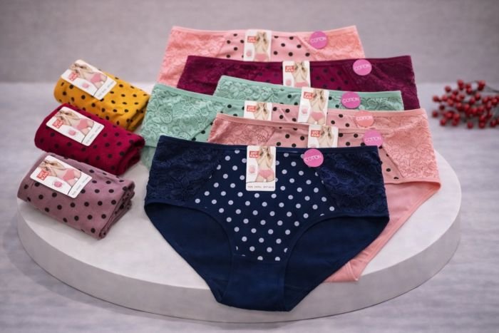 Жіночі труси "UO KАN" А-010 cotton, р. 3ХL, 4ХL, 5ХL -(50, 52, 54) -асорті -(Однотонні в рубчик +спереду великий горох +з боків мереживо) -уп. 12 шт