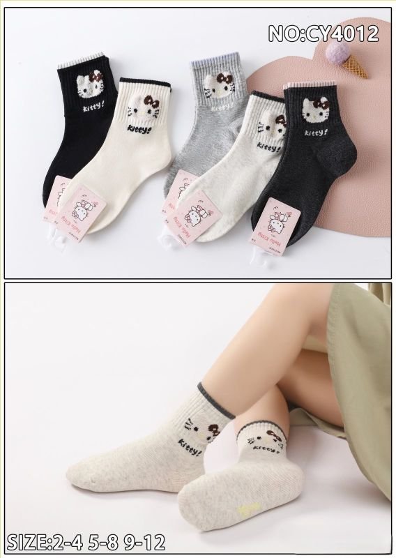 Шкарпетки "Корона" CY-4012 стрейч дитячі р. 2-4, 5-8, 9-12 років -асорті -(Дівчинка -однотонні +на гумці в рубчик мордочка котика + написи) -уп. 10 шт