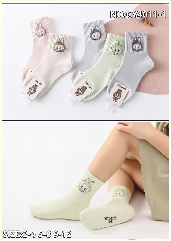 Шкарпетки "Корона" CY-4011-1 стрейч дитячі р. 2-4, 5-8, 9-12 років -асорті -(Дівчинка /однотонні +на високій гумці в рубчик Ла-бу-бу) -уп. 10 шт