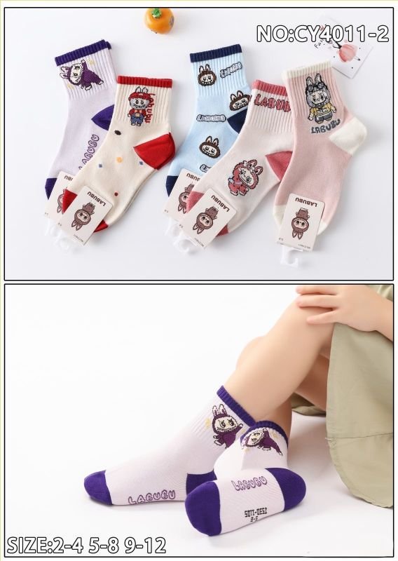 Шкарпетки "Корона" CY-4011-2 стрейч дитячі р. 2-4, 5-8, 9-12 років -асорті -(Дівчинка /мікс різних Ла-бу-бу +висока гумка в рубчик) -уп. 10 шт