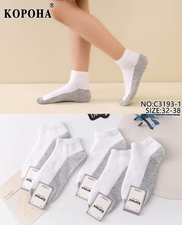 Шкарпетки "Корона" C-3193-1 стрейч підліткові, р. 32-38 -асорті -(Короткі -білий верх +сіра підошва -підліток) -уп. 10 шт