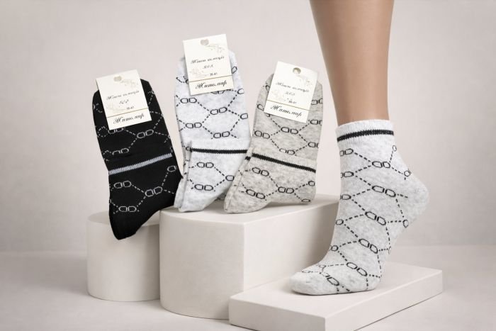 Шкарпетки Житомир "КОІ-Жіноча колекція" 121-21 стрейч жіночі, р. 36-41 -асорті -(Укорочені з візерунком з пунктирів і кружечків по всій шкарпетці) -уп. 12 шт