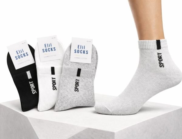Шкарпетки Житомир "КОІ-Elit SOCKS" 043-20 стрейч чоловічі, р. 40-45 -асорті -(Середні +збоку під гумкою напис "Sport" +на резинці прямокутник) -уп. 12 шт