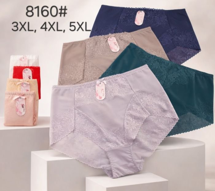 Жіночі труси "Лариса" 8160# нейлонові з сіточкою та гіппюром, р. 3XL, 4XL, 5XL -(48-50, 50-52, 52-54) -асорті -(однотонні з гіпюровими вставками) -уп. 12 шт