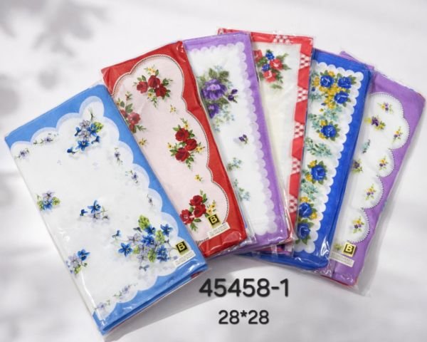 Носова хустка жіноча 45458-1 cotton р. 28*28 -уп. 10шт -(випадкове асорті -без вибору забарвлення!)