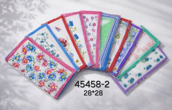 Носова хустка жіноча 45458-2 cotton р. 28*28 -уп. 10шт -(випадкове асорті -без вибору забарвлення!)