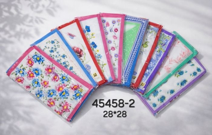 Носова хустка жіноча 45458-2 cotton р. 28*28 -уп. 10шт -(випадкове асорті -без вибору забарвлення!)