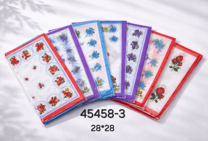 Носова хустка жіноча 45458-3 cotton р. 28*28 -уп. 10шт -(випадкове асорті -без вибору забарвлення!)